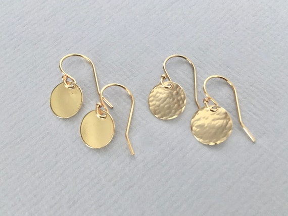 SMOOTH or HAMMERED DISC Earrings, 14k Gold Filled, Medium Gold