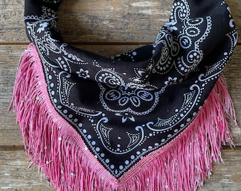 Black bandana with pink fringe