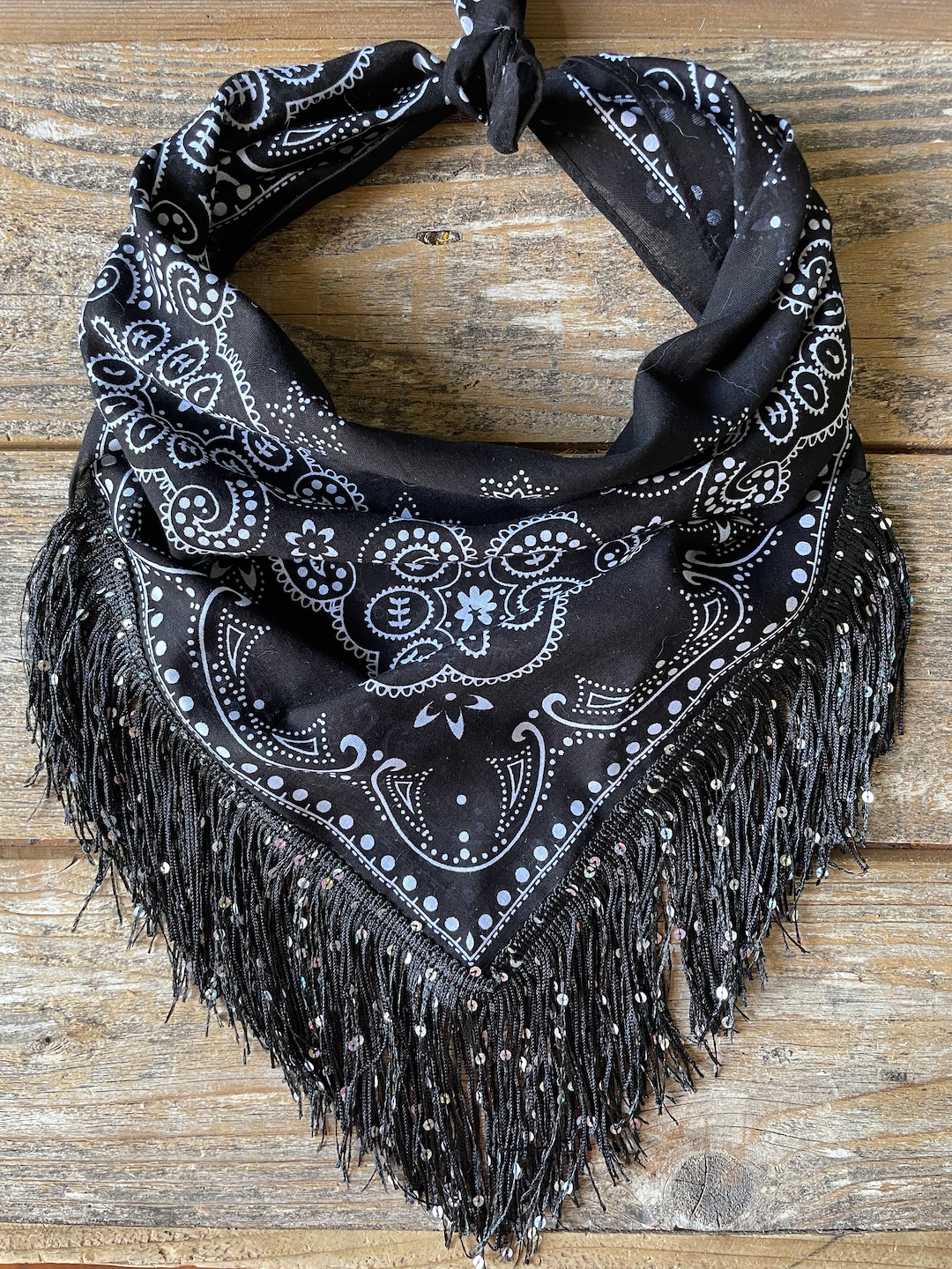 fringed bandana scarf / black