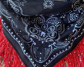 Black bandana with red fringe
