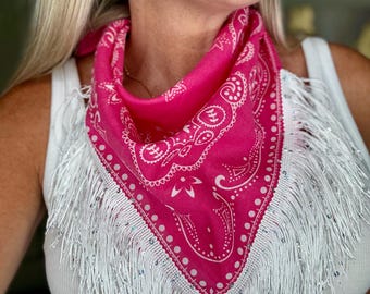 Hot Pink bandana with white fringe