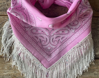 Pink bandana with white fringe