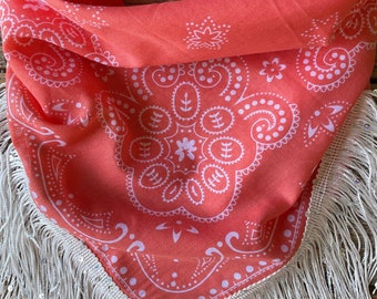 Coral bandana with white fringe