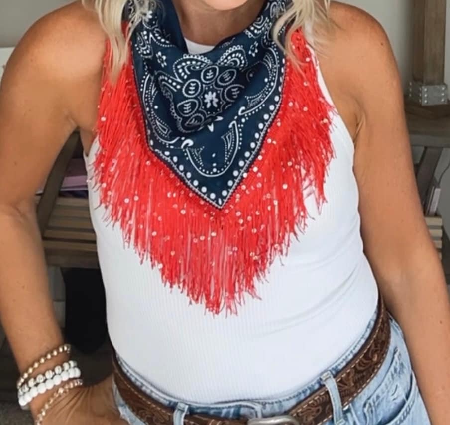 Navy Bandana With Red Fringe - Etsy