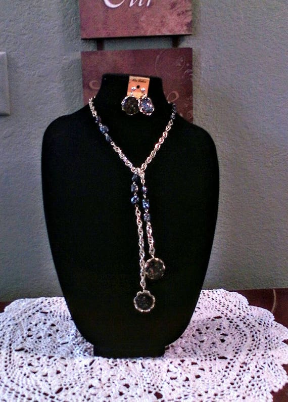 Necklace and earrings set, Vintage black and multi
