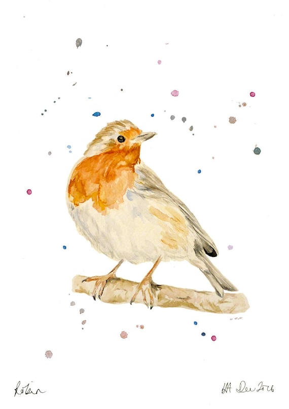 A4 Print Hand drawn illustration of a robin