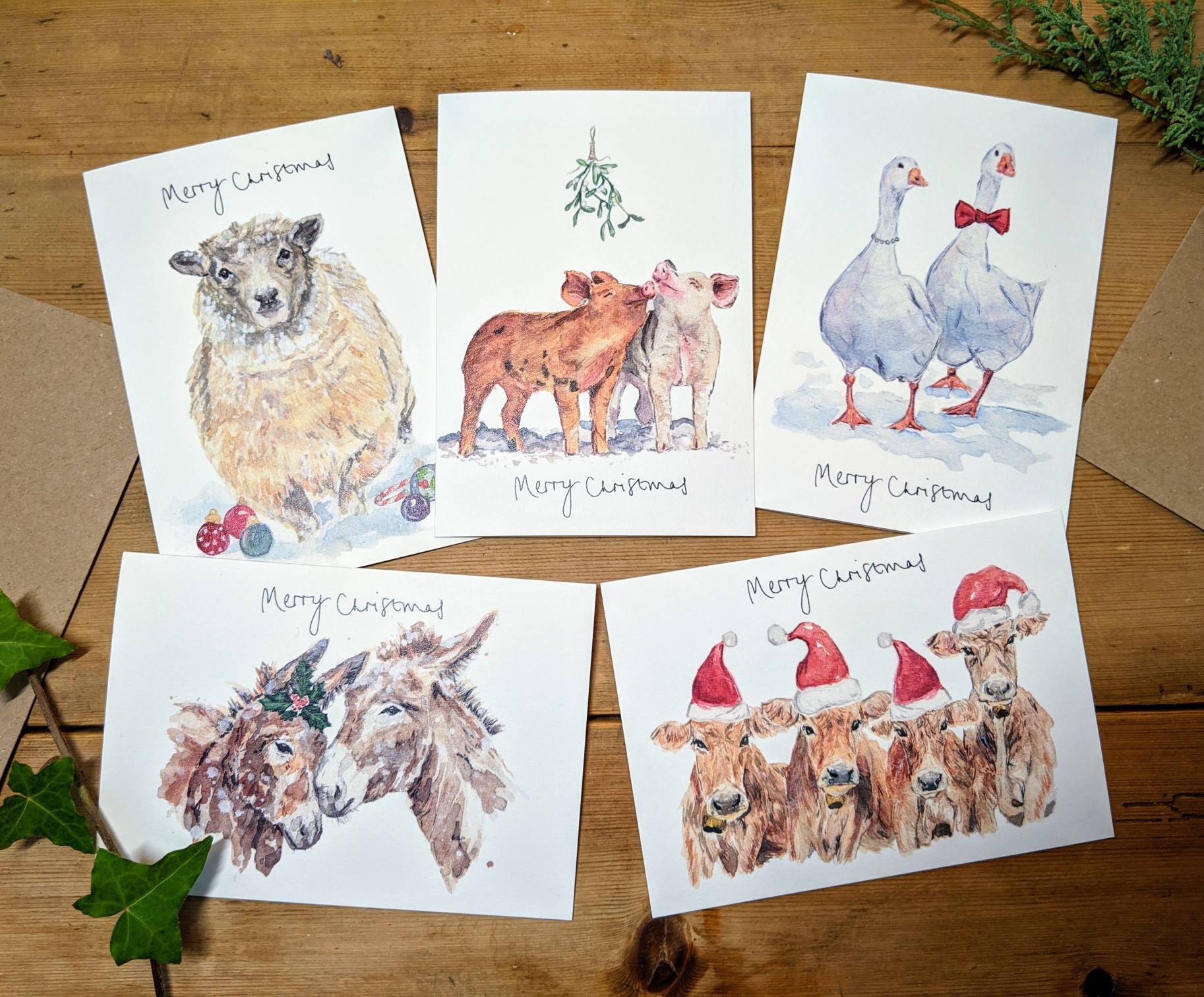PACK OF 5 Christmas Cards Farm Animals Choose From Sheep Etsy UK