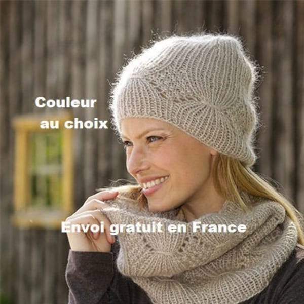 Bonnet et/ou snood alpaga femme tricoté main, chapeau, écharpe, foulard, châle, beanie, accessoire automne hiver, cadeau Noël anniversaire