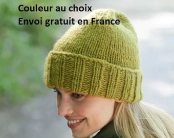 Bonnet femme en pure laine tricoté main, accessoire automne hiver, chapeau, beanie, cadeau Noël ou Saint-Valentin