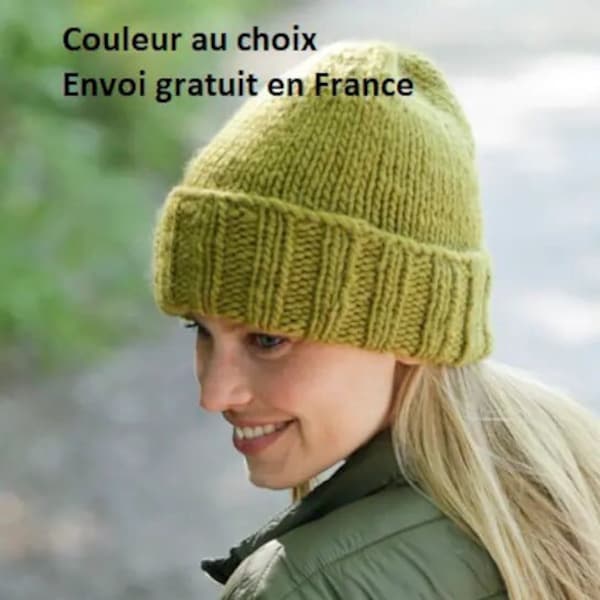 Bonnet femme en pure laine tricoté main, accessoire automne hiver, chapeau, beanie, cadeau Noël ou Saint-Valentin