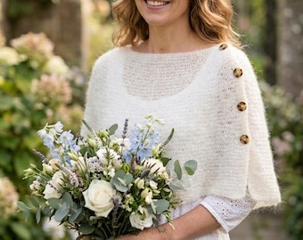 Poncho da sposa lavorato a mano in alpaca e seta, taglia e colore a scelta, mantello, scialle, stola cerimoniale