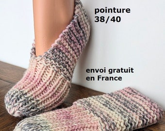 Chaussons adulte en laine tricotés main, chaussettes, pantoufles, accessoire automne hiver, cadeau anniversaire, fête des mères, Noël