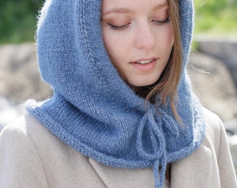 Pasamontañas de alpaca y lana tejido a mano con cordón ajustable y cintas, accesorio de otoño/invierno, regalo de Navidad, cumpleaños o San Valentín.