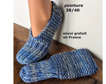 Chaussons adulte en laine tricotés main, chaussettes, pantoufles, accessoire automne hiver, cadeau anniversaire, fête des mères, Noël