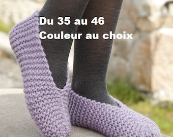 Chaussons homme femme laine tricotés main, pure laine, pantoufles, accessoire automne hiver, cadeau anniversaire Noël Saint Valentin