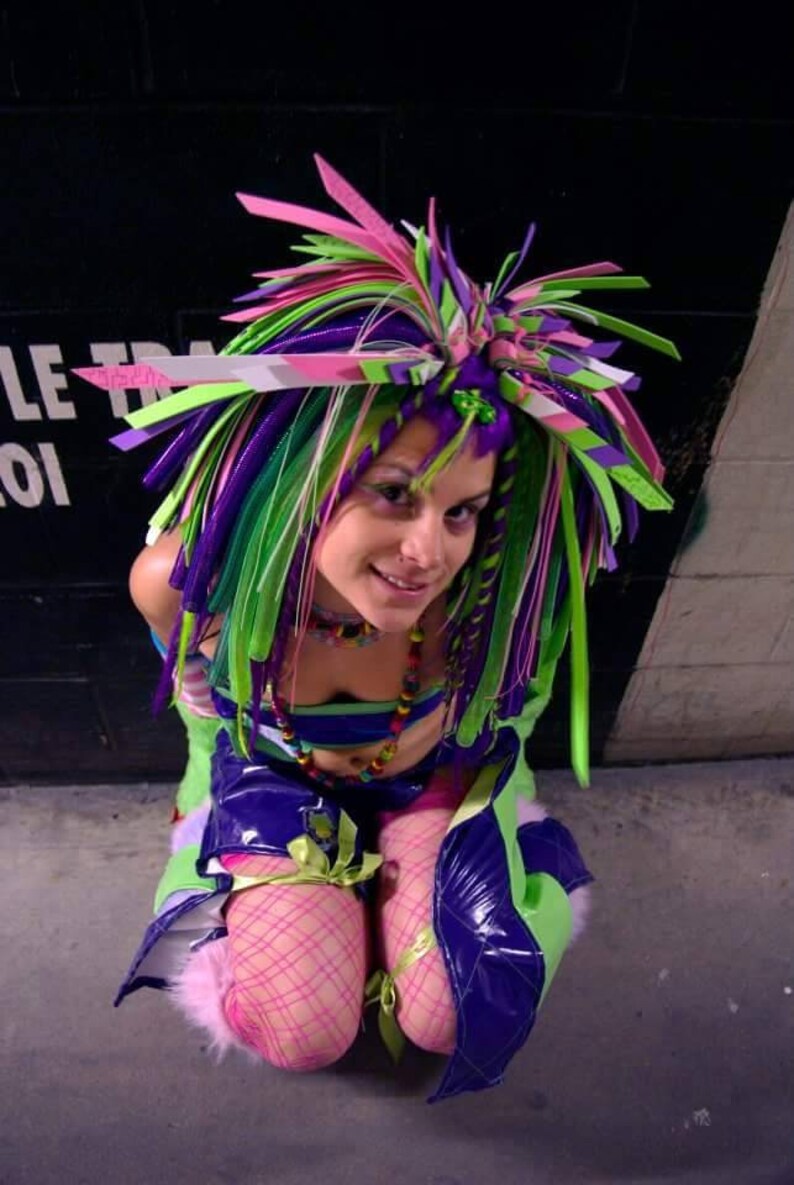 Green Purple White And Pink Foam Falls Cyber Hair Etsy