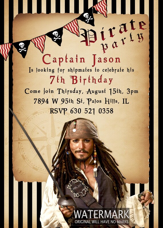 Pirates De La Carte Des Caraibes Invitation Danniversaire Etsy