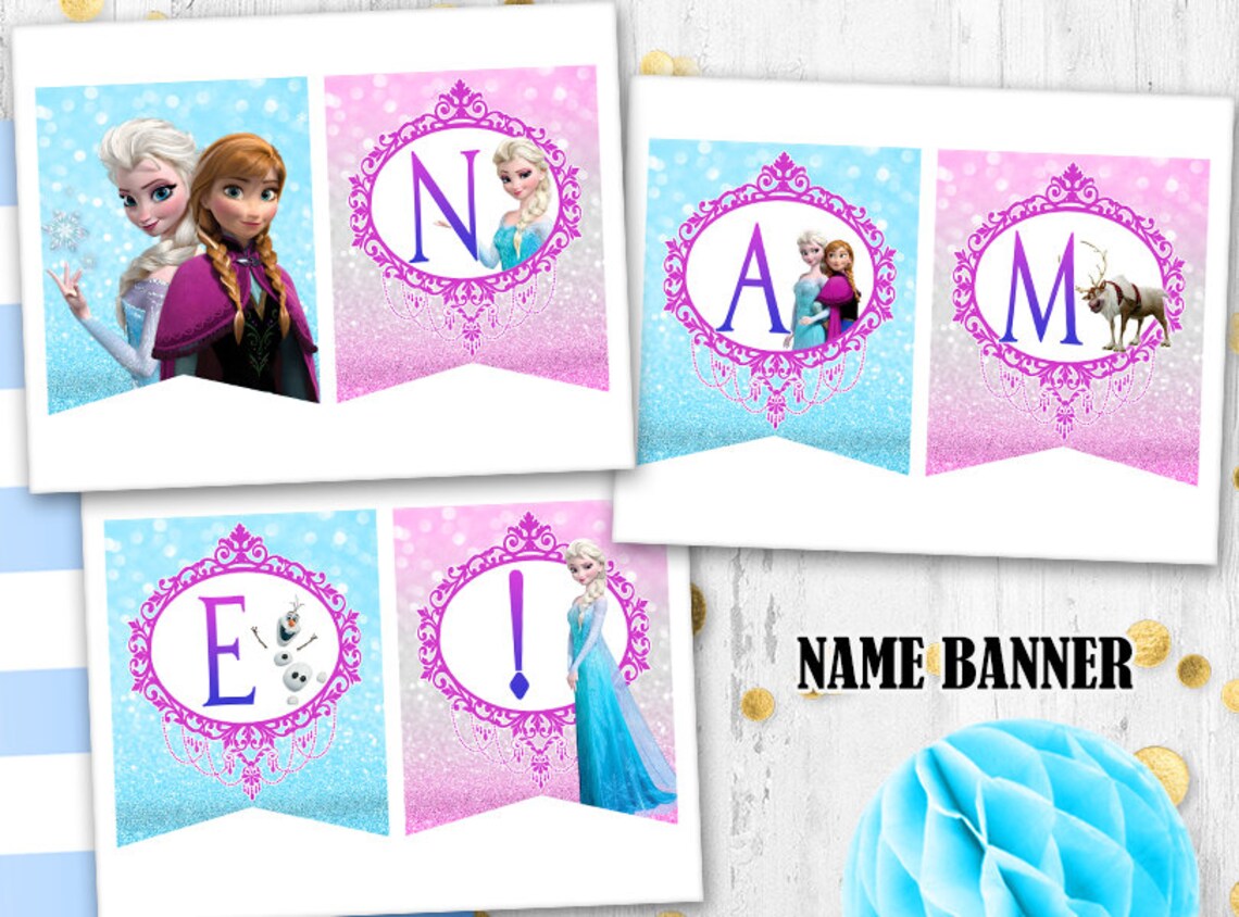 Elsa Frozen name banner Glitter banner Birthday banner Frozen Etsy