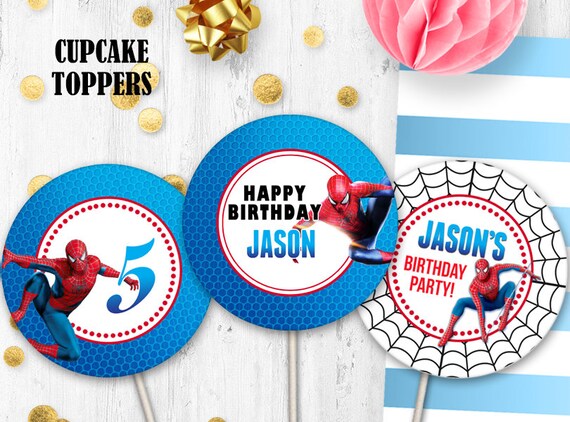 Spiderman Cupcake Toppers Cake Toppers Spriderman Birthday Etsy