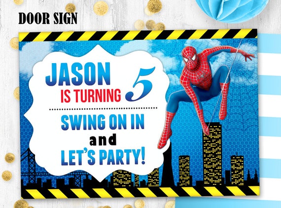 Spiderman Birthday Party Door Sign Birthday Decoration Banner Etsy