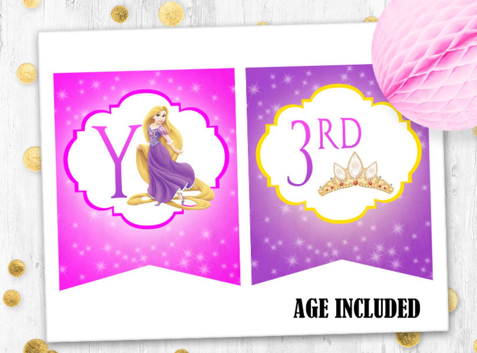 Rapunzel Birthday Banner Tangled Happy Birthday Banner Digital Etsy
