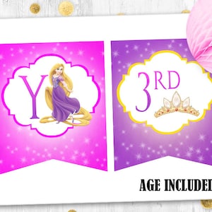 Rapunzel birthday banner Tangled Happy birthday banner Digital | Etsy