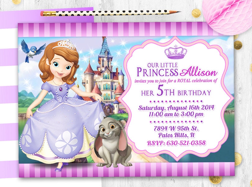 Carte Danniversaire Invitation Princesse Sofia Sofia Invite Etsy