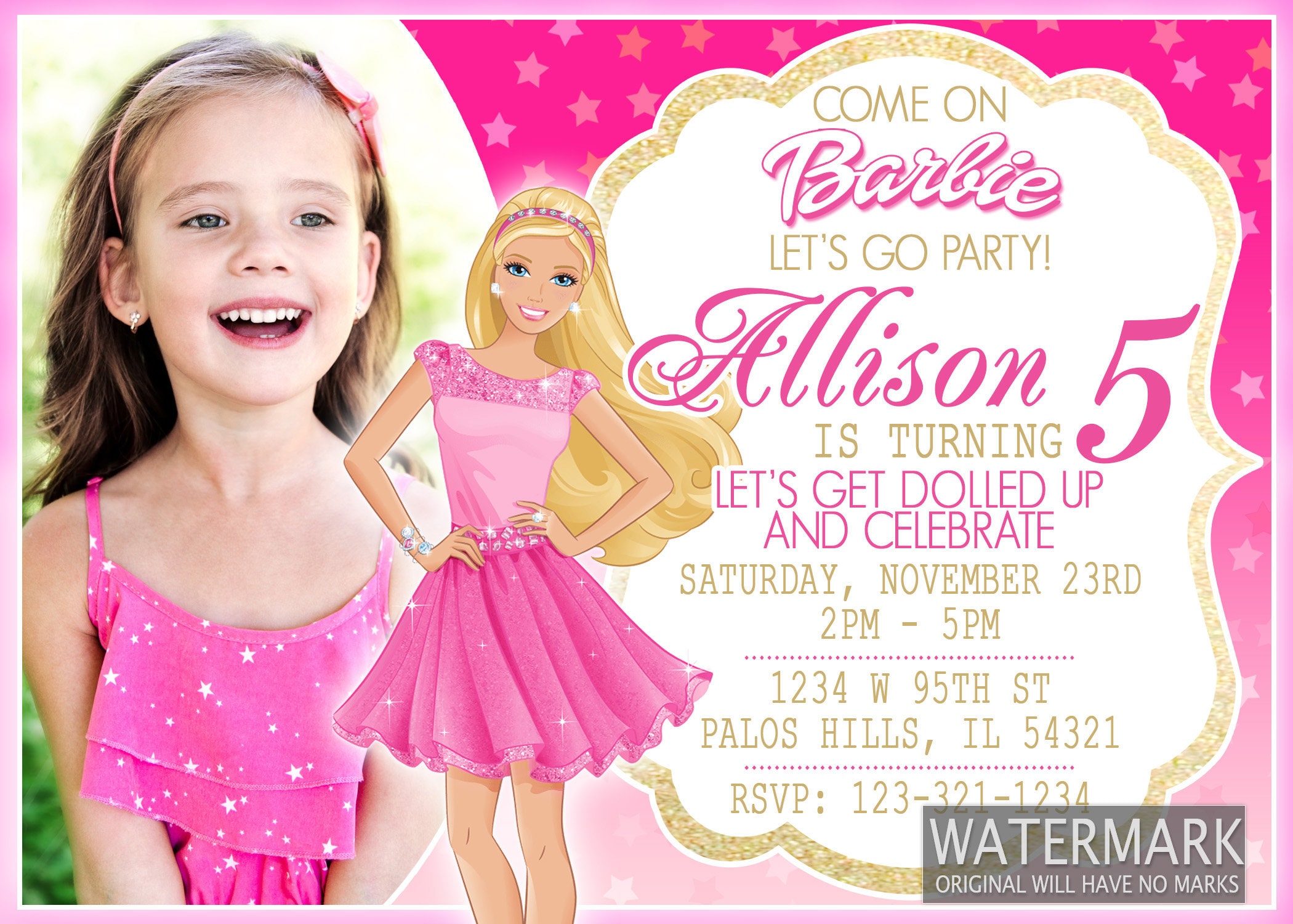 Invitación de Barbie rosa Barbie foto tarjeta de la foto Etsy España Invitación de Barbie rosa Barbie foto tarjeta de la foto Etsy España
