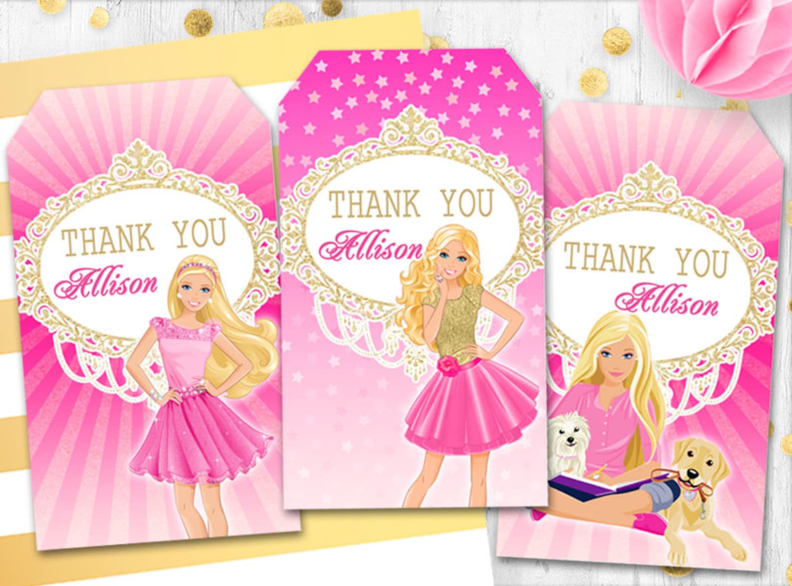 Barbie tags Barbie Birthday Gift tags Thank you tags Pink Etsy