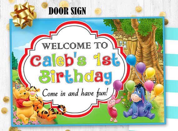 Winnie The Pooh Door Sign Printable Digital Door Sign Birthday Sign