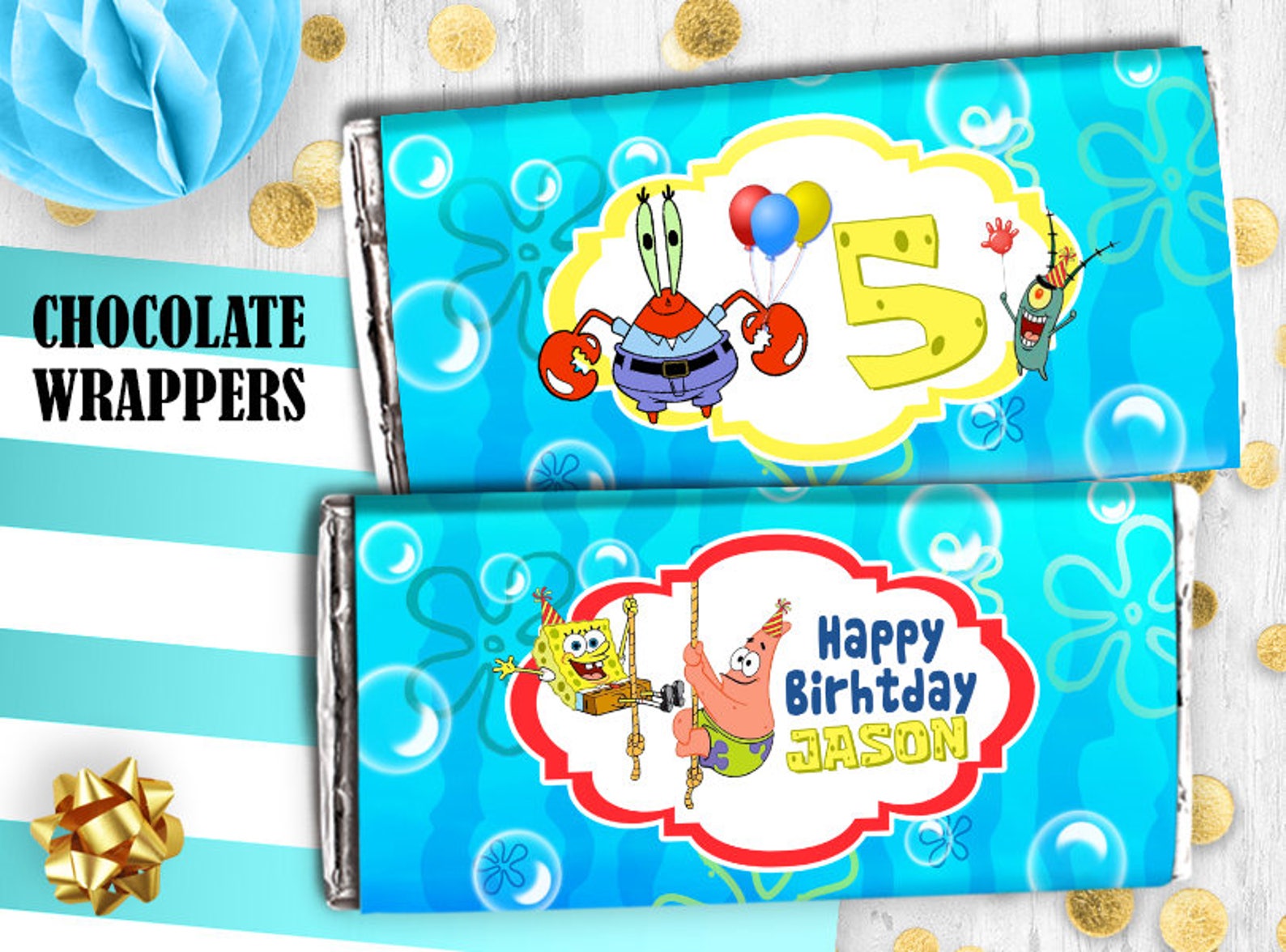 SpongeBob Chocolate bar wrappers Candy wrappers Hershey Bar Etsy