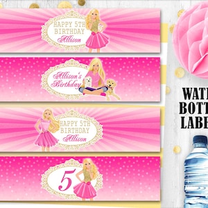 Barbie Water Bottle Labels Barbie Labels Pink Barbie Birthday | Etsy