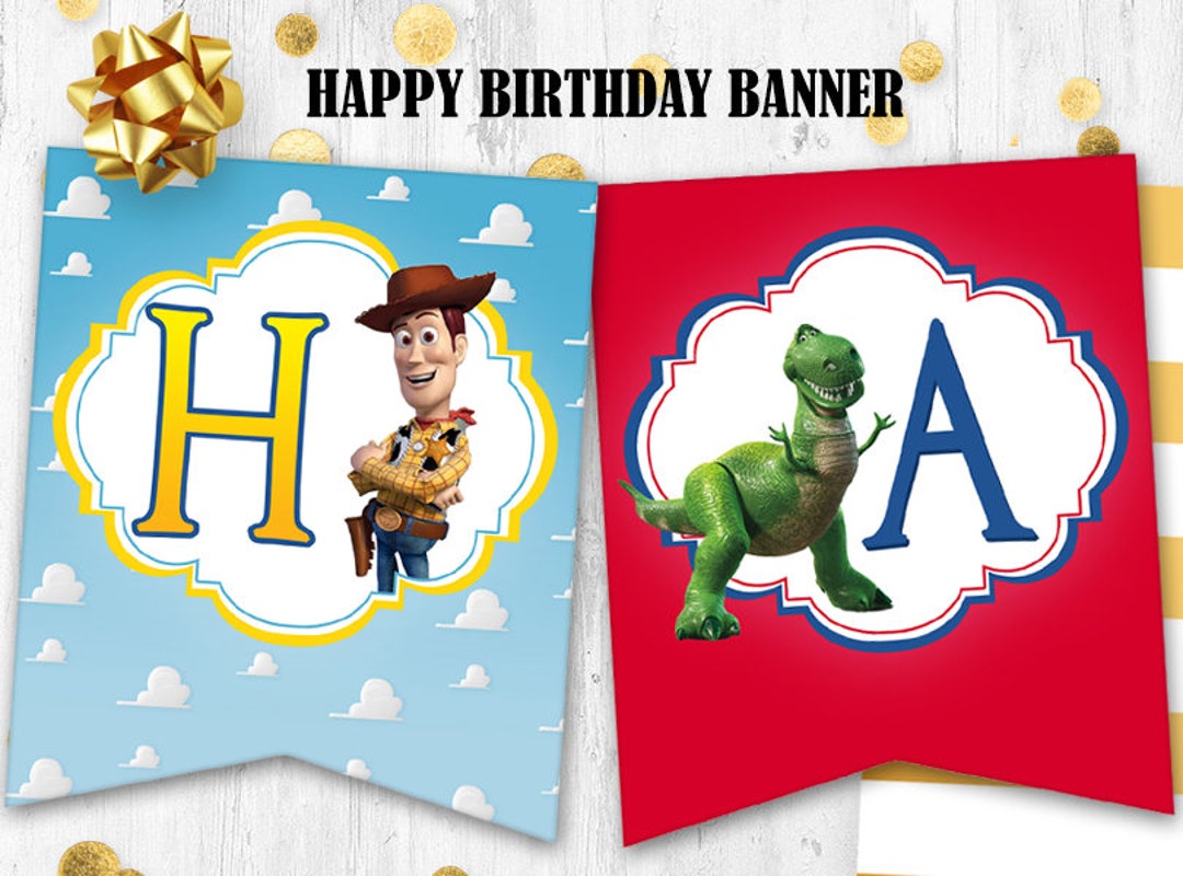 Toy Story Happy Birthday Banner Toy Story Bunting Birthday Etsy