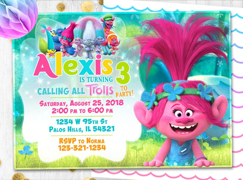 Trolls Birthday Invitation Trolls Invitation Poppy Invitation Etsy
