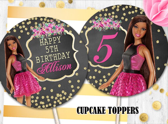 Barbie Cupcake toppers African American Barbie chalkboard | Etsy