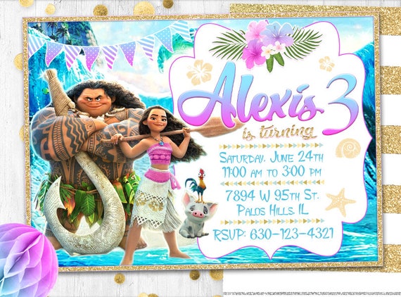 moana invitation moana card invite pink gold moana invitation etsy moana invitation moana card