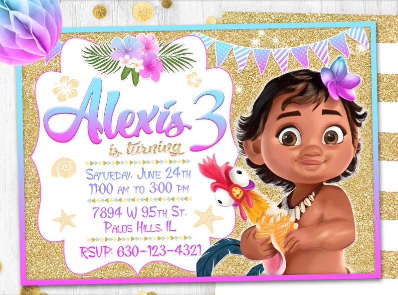 Moana Invitation Moana baby invitation Pink gold invitation invite Moana invitation invite Moana birthday card
