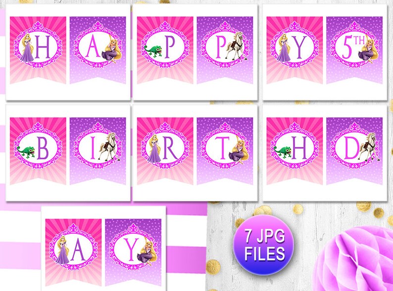 Rapunzel Birthday Banner Tangled Banner Bunting Happy Birthday Etsy