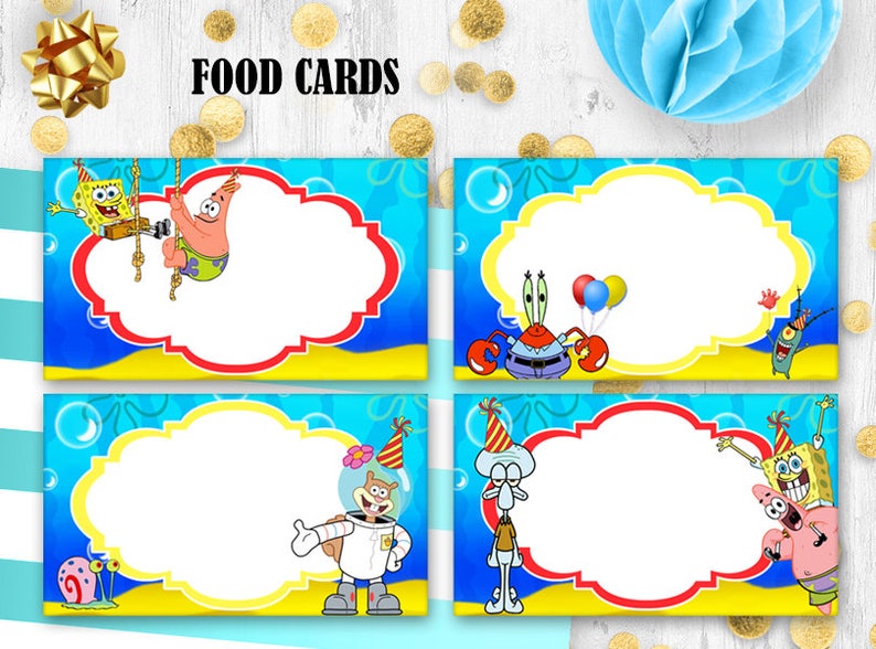 SpongeBob Place cards Food tents Table cards SpongeBob Etsy