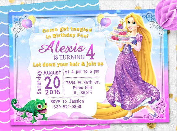 rapunzel invitation princess birthday invitation card invite rapunzel invite birthday card invitation bday card