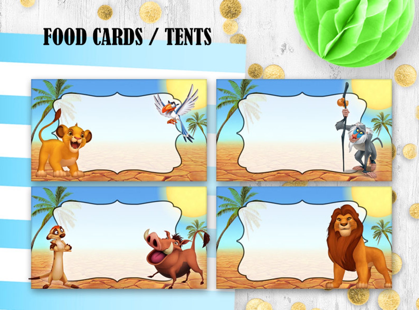 Lion the King Food cards Food tents Place cards Jungle Etsy