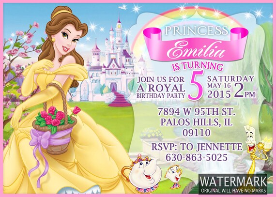 Princesse Belle Beaute Et La Bete Invitation Anniversaire Etsy France