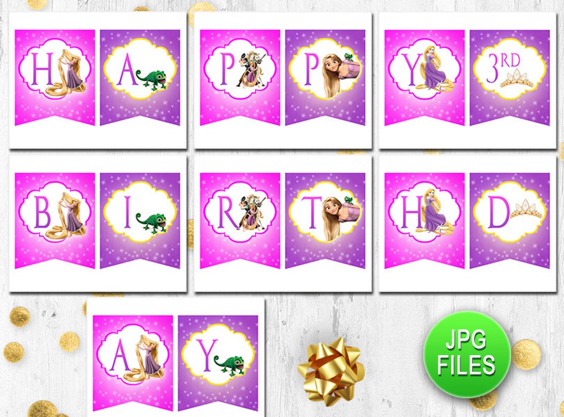 Rapunzel Birthday Banner Tangled Happy Birthday Banner Digital Etsy