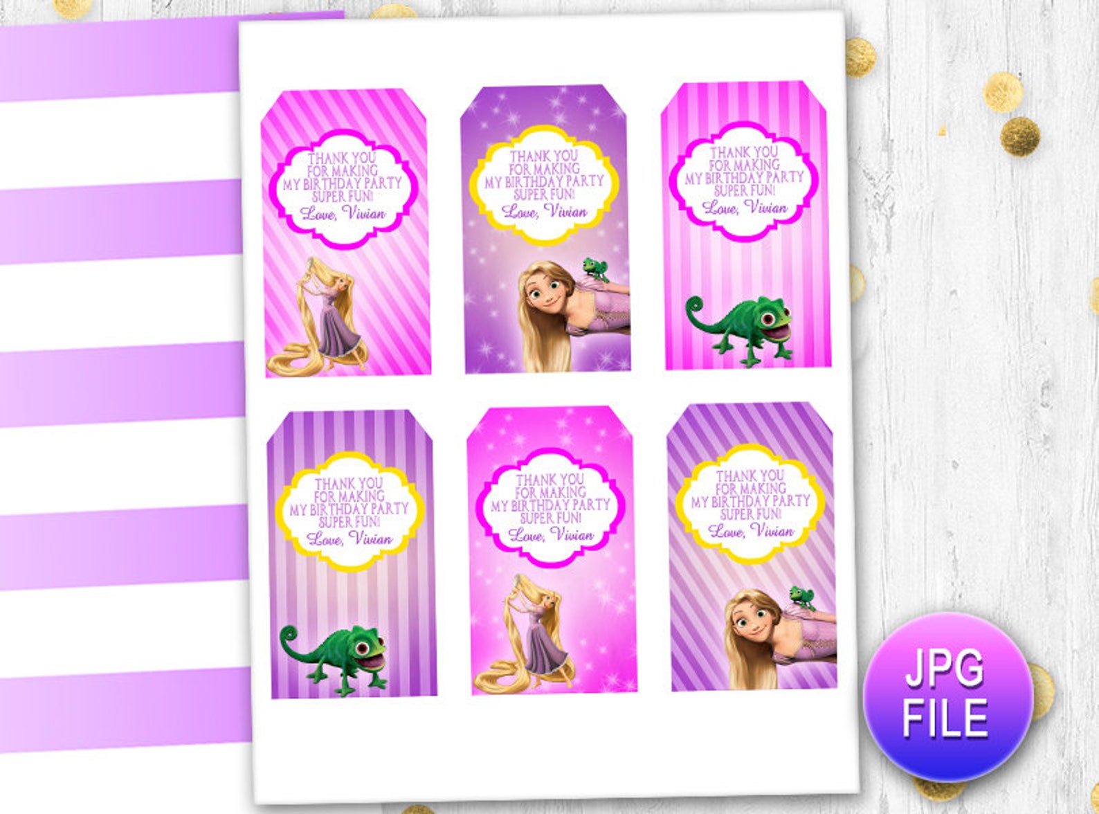 Rapunzel Thank You Tags Tangled Gift Tags Birthday Digital | Etsy