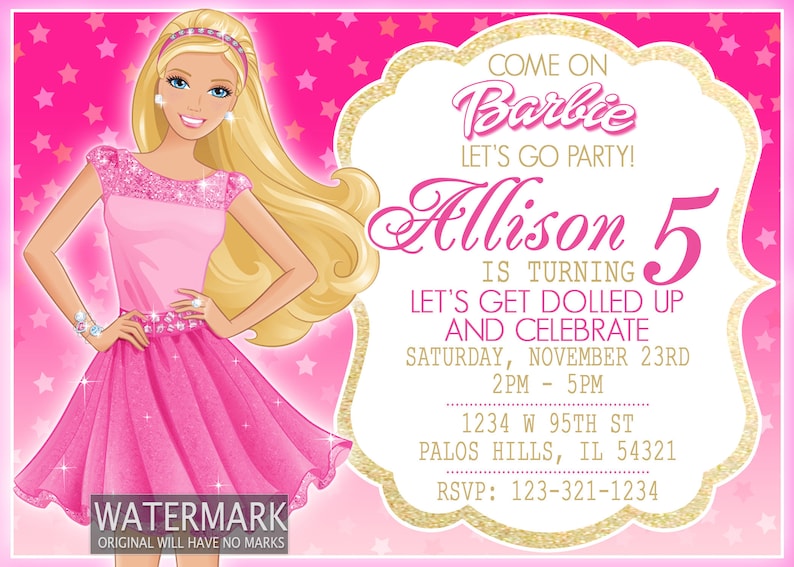 Rosa Barbie invitación Barbie tarjeta de cumpleaños Barbie | Etsy