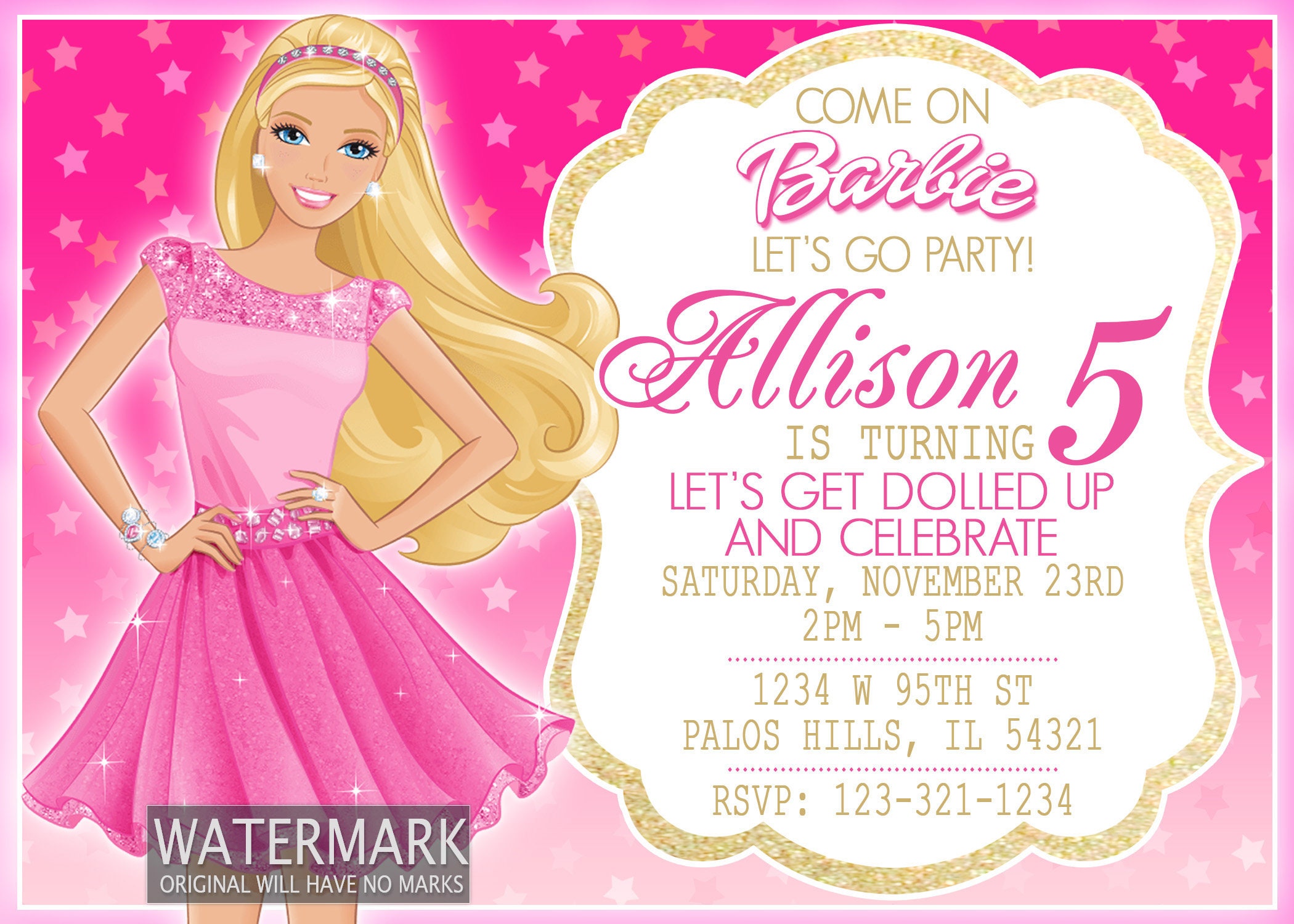 Rosa Barbie invitación Barbie tarjeta de cumpleaños Barbie | Etsy