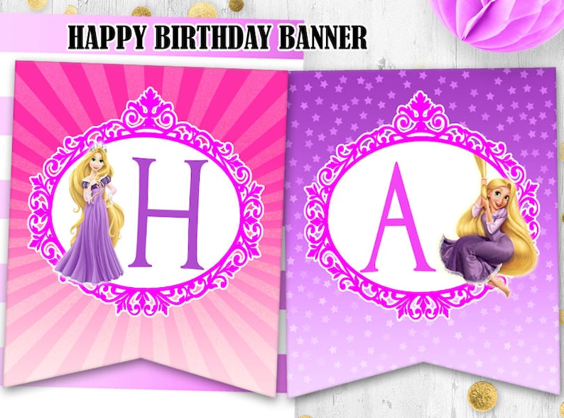 Rapunzel Birthday Banner Tangled Banner Bunting Happy Birthday Etsy
