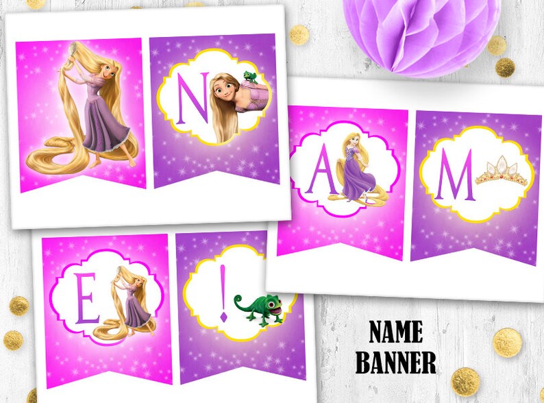 Rapunzel Birthday banner Name banner bunting Tangled party | Etsy