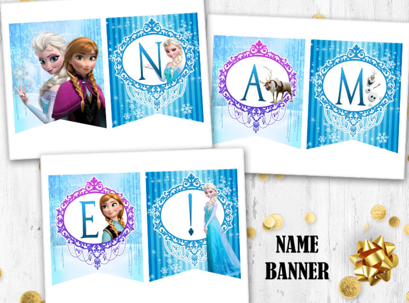 Elsa Name Banner Birthday Banner Frozen Name Banner Bunting Etsy