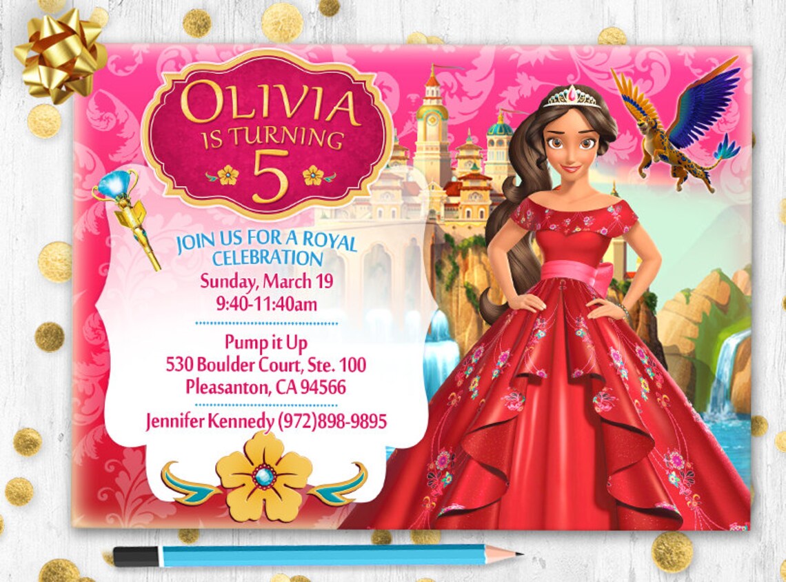 Elena of Avalor pink invitation birthday card Invite Princess | Etsy